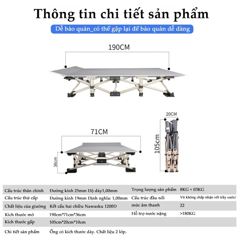 GUOGUO Giường Gấp gọn Không cần lắp đặt, có thể gấp lại, dễ vận hành, khả năng chịu tải mạnh 150KG | BigBuy360 - bigbuy360.vn