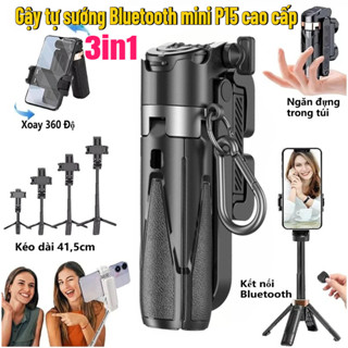 Gậy tự sướng mini P15 cao cấp, chân đế bốn chân bỏ túi, nhỏ gọn, xoay 360 độ, hoàn hảo cho vlog