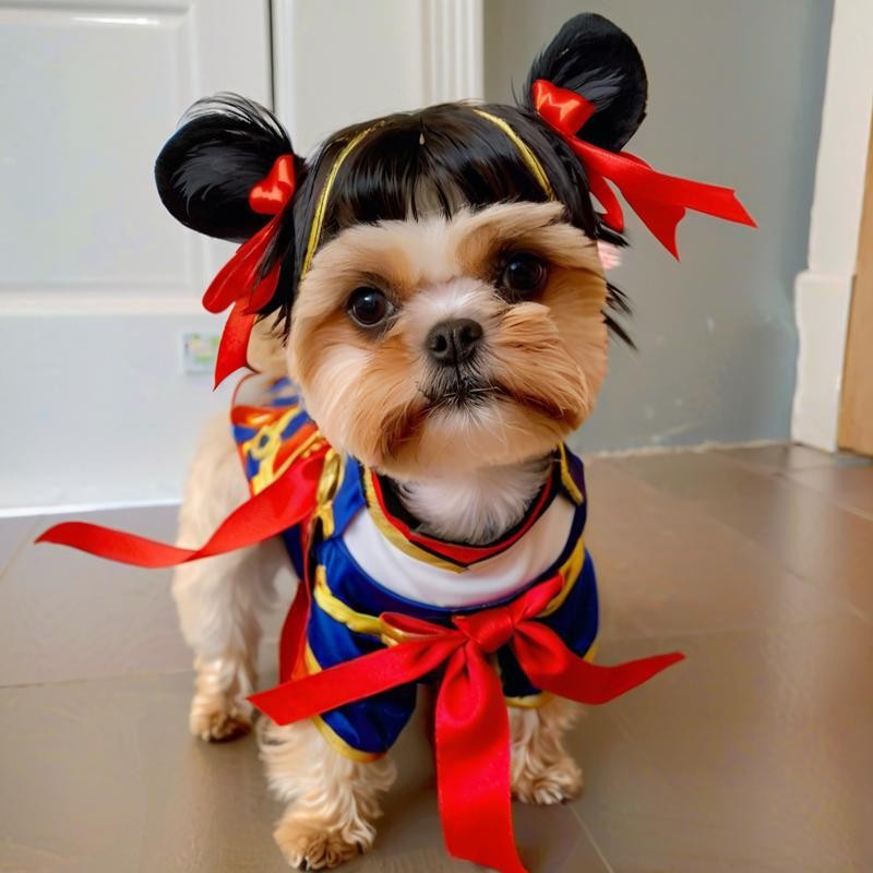 Phiên bản thú cưng của Nezha cosplay tóc giả, băng đô, mũ nón đôi, hình mèo và chó ngộ nghĩnh