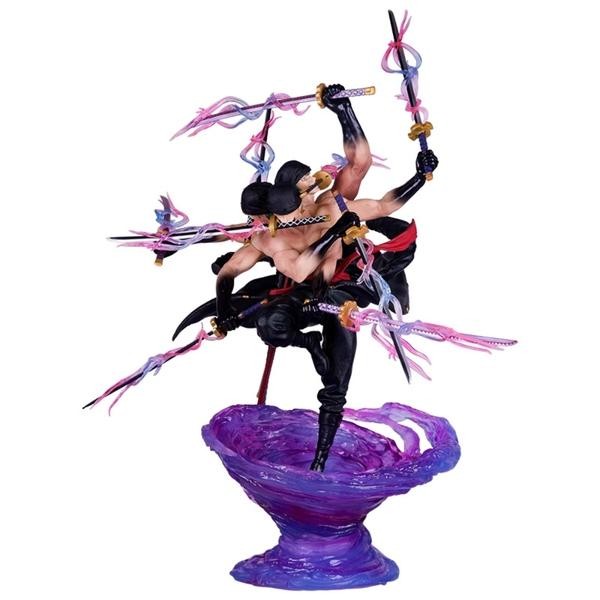 Mô Hình One Piece Zoro 3 đầu 6 tay dáng đứng có base Tặng Led dây - Phụ kiện : kiếm + hiệu ứng - Ful