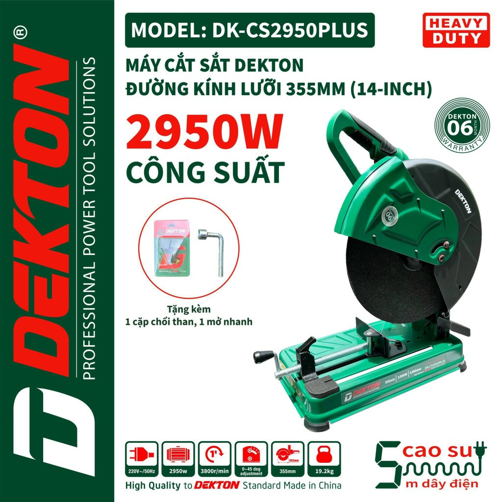 Máy cắt sắt bàn DEKTON DK-CS2950PLUS, Dùng mô tơ trực tiếp, Công suất 2950w, Đường kính đĩa 355