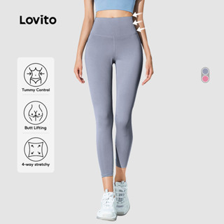 Quần tập yoga/thể thao Lovito lưng cao màu trơn L02044 (Xanh nhạt / Hồng / Đen / Xanh đậm)