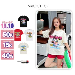 Áo thun boxy mùa hè unisex Miucho BST chất vải cotton 2 chiều cao cấp dày dặn đứng form in mix