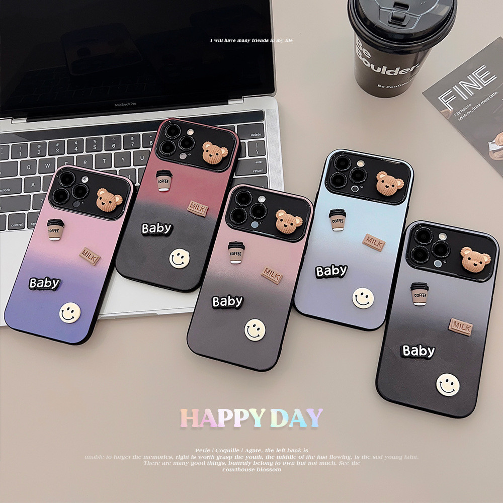 Ốp Lưng Màu Gradient Cho Apple 17 Pro Max iPhone 15 3D Bear 14 Full Coverage 11 16