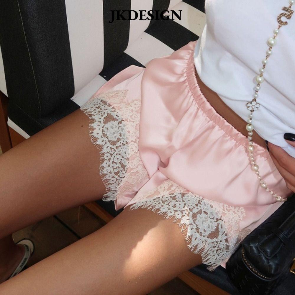 JKDESIGN Quần Short Satin Ren, Thời Trang Dạo Phố Style Y2K