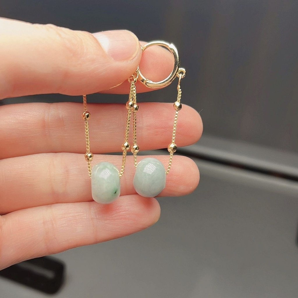 Jadeite Miến Điện Tự Nhiên A Sản Phẩm, Passepartout Mạ Vàng 14K Sang Trọng Tai Cygnet, Bông Tai Thời