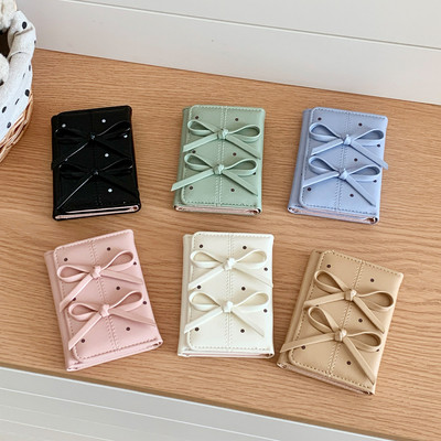 Sweet Bow Trang trí Ví nữ có thể gập lại Lưu trữ tiền giấy Ví tiền mặt đa chức năng