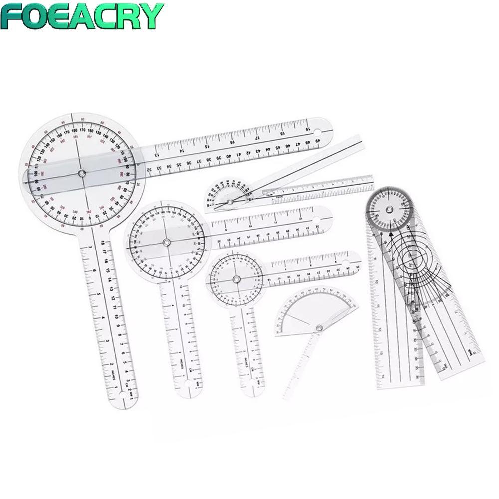 FOEACRY 6 chiếc 360° Bộ Goniometer, Bộ thước đo độ bền trong suốt Chất liệu PVC, Bộ thước đo góc 360