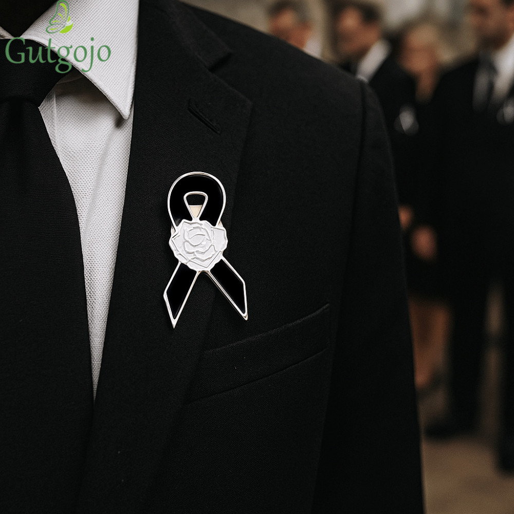 GUTGOJO Đen Ruy Băng Pin, Nhận Thức Trắng Tang Lễ Ruy Băng Huy Hiệu Trâm Cài, Men Đơn Giản Đen Ruy B
