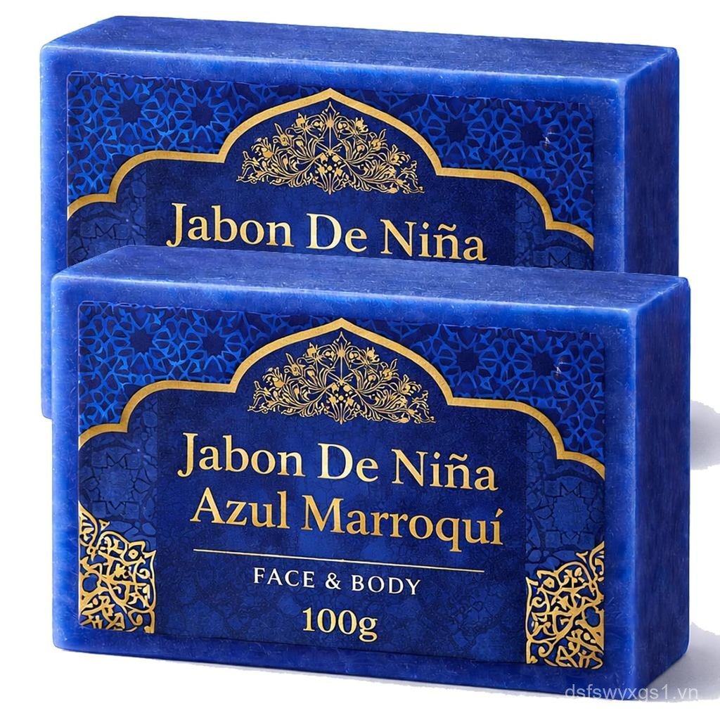 Jabon De Niña Azul Marroquí – Xà phòng Nila màu xanh Ma-rốc cho mặt & cơ thể, Thanh thủ công 100g, N