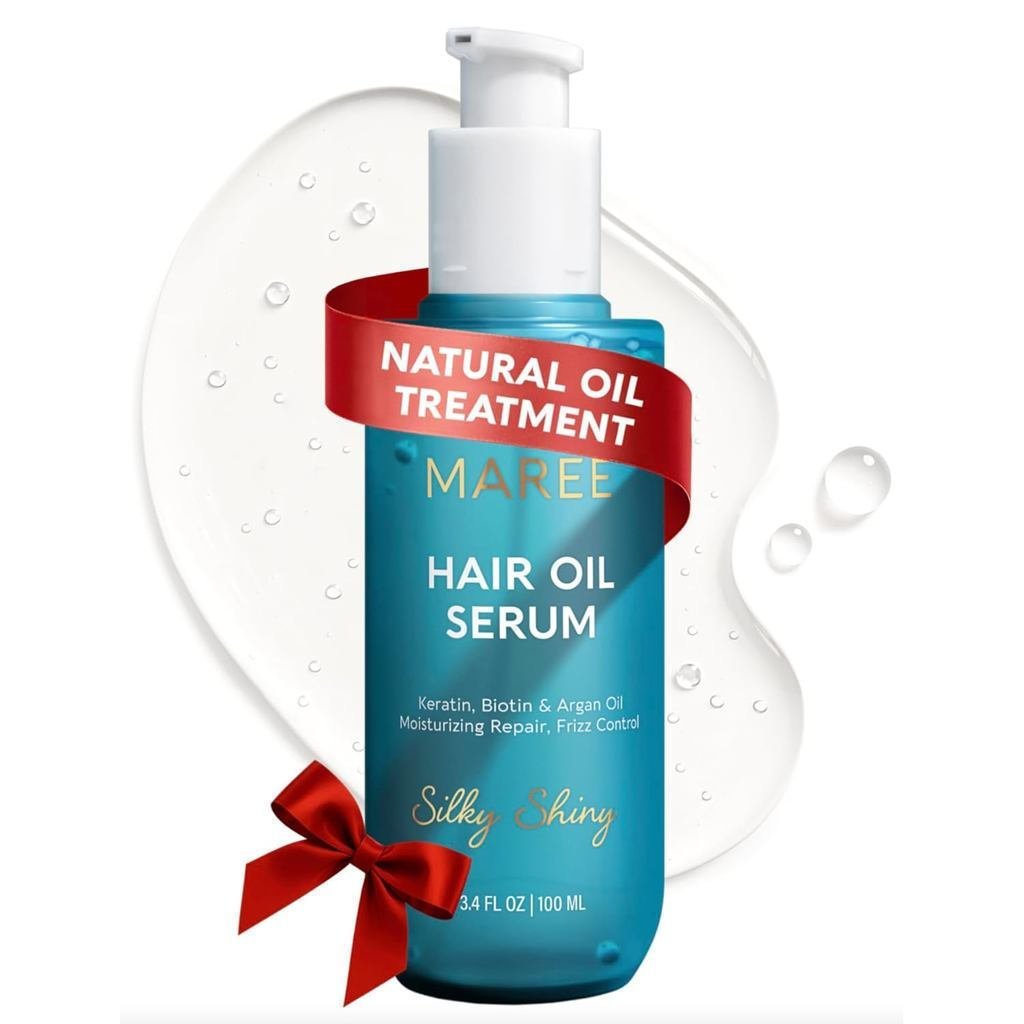 MAREEHairSerumforDryandCurlyHairGloss – HairOilforFrizzyHairwithArganOil, Keratin & Biotin – FrizzCo