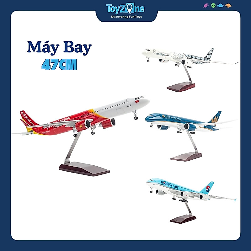 Mô hình máy bay EVERFLY chính hãng 47cm có bánh, có đèn, Airbus, Boeing B747, B787, A321, A350, A380