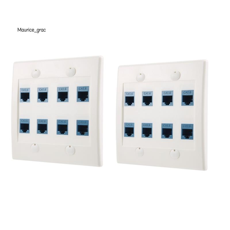 Tấm Tường Ethernet 8 Cổng Đôi Gang Cat6 RJ45 Jack Cáp Mạng Mặt Tấm Tường Rj45