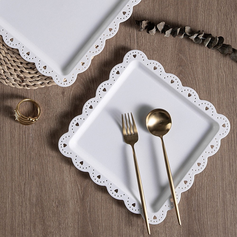 [DOLLDOLL-VN]Plastic Plates Multi-function Snack Dishes Square Shape Wedding Cake Plate