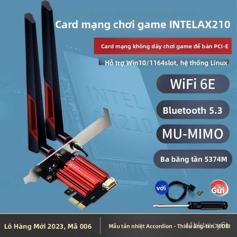 Card mạng WiFi 6E Intel AX210 PCIe cho máy tính bàn tích hợp Bluetooth 5.3 bắt sóng siêu mạnh nhanh