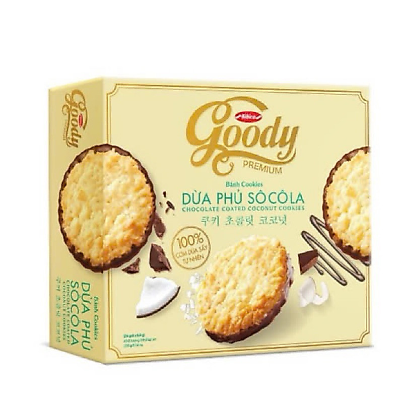 Bánh quy phủ dừa sô cô la Goody chính hãng Bibica hộp(26 gói x 8.8g)