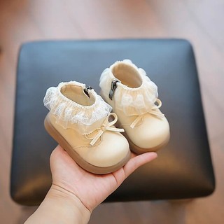 Giày tập đi viền ren siêu nhẹ lót lông mịn cho bé tập đi êm mềm khóa kéo tiện lợi cho bé XH3307
