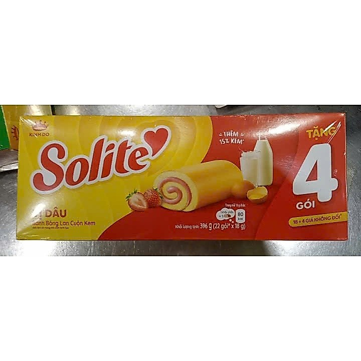 Bánh bông lan Solite cuộn kem vị dâu 396g (22 gói)