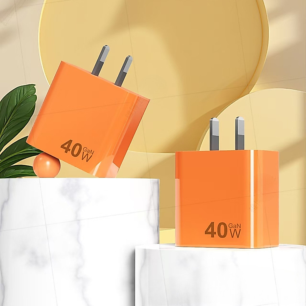 Củ sạc nhanh 40W chân dẹt màu cam, Sạc nhanh PD 40W 2 cổng Type-C, Củ sạc nhanh 40W loại tốt - CS40W