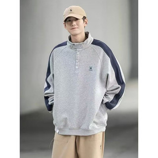 ThaliaWisp Áo Sơ Mi POLO Nam Mỹ retro Khâu Cổ Đứng Cổ Cao Rời top
