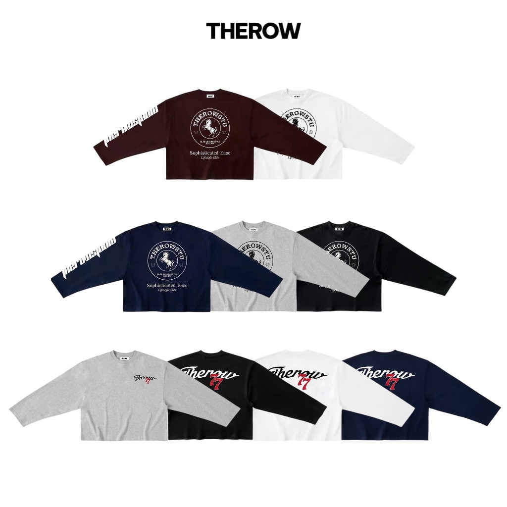 [Ver2] Áo Thun Tay Dài Long Sleeve Boxy THEROW 250gsm Form Rộng Cổ Tròn Unisex Nam Nữ Basic