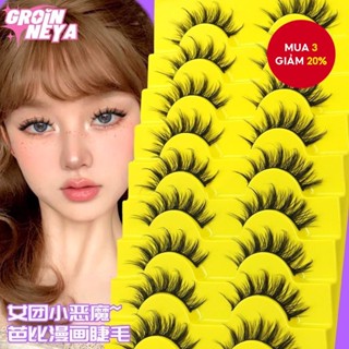 GROINNEYA 9 Cặp Lông Mi Giả Chồn 3D Tự Nhiên Mỏng Hoạt Hình Nối Mi