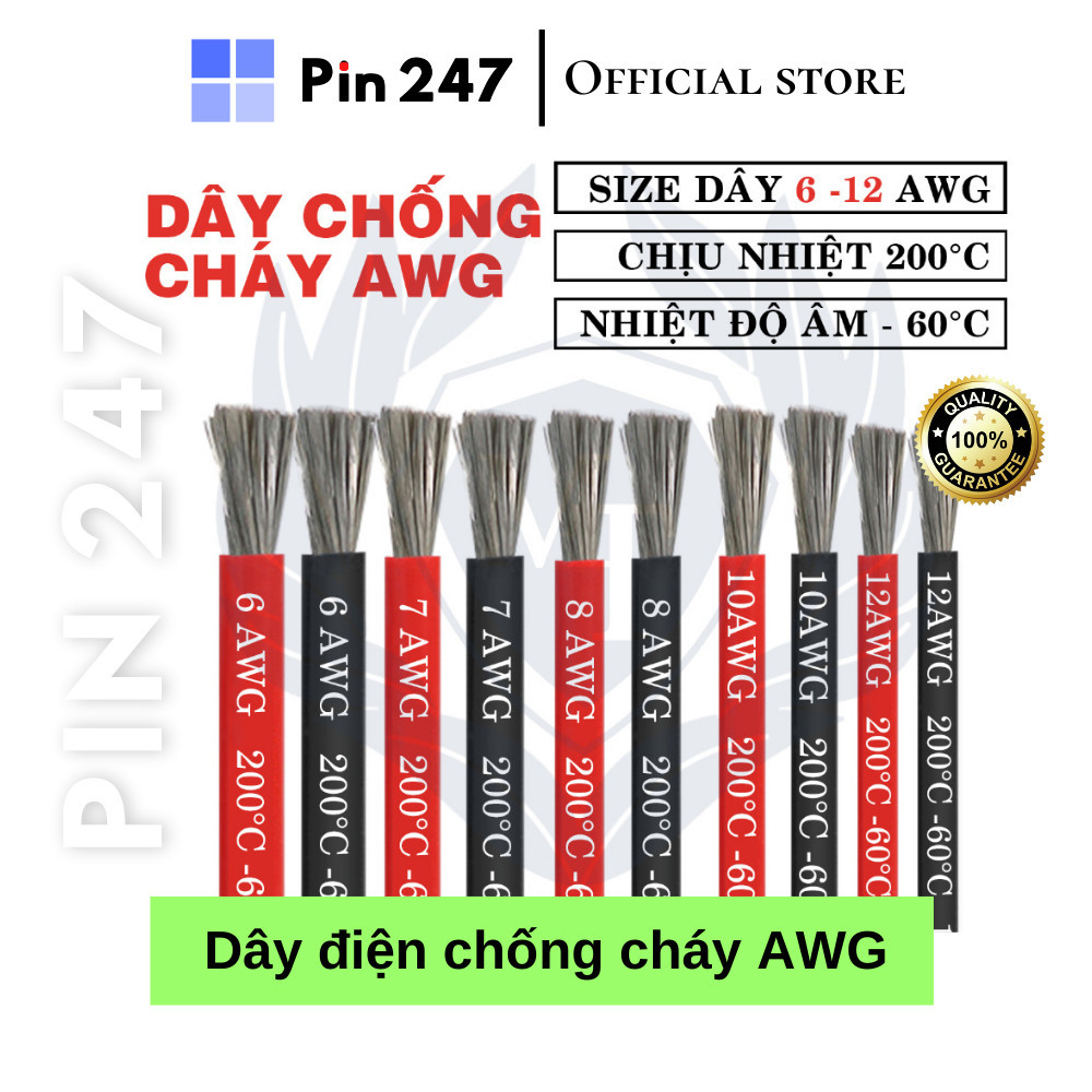 Dây điện 4 AWG 6 AWG 7 AWG 8 AWG 10 AWG 12 AWG vỏ silicon chống cháy chịu nhiệt cao chịu tải cao (1 