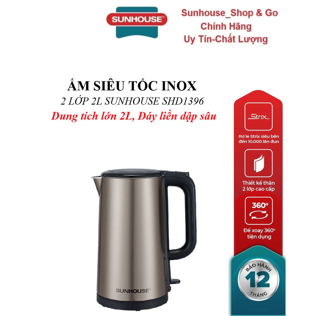 Ấm SIÊU TỐC INOX 2 LỚP 2L SUNHOUSE SHD1396