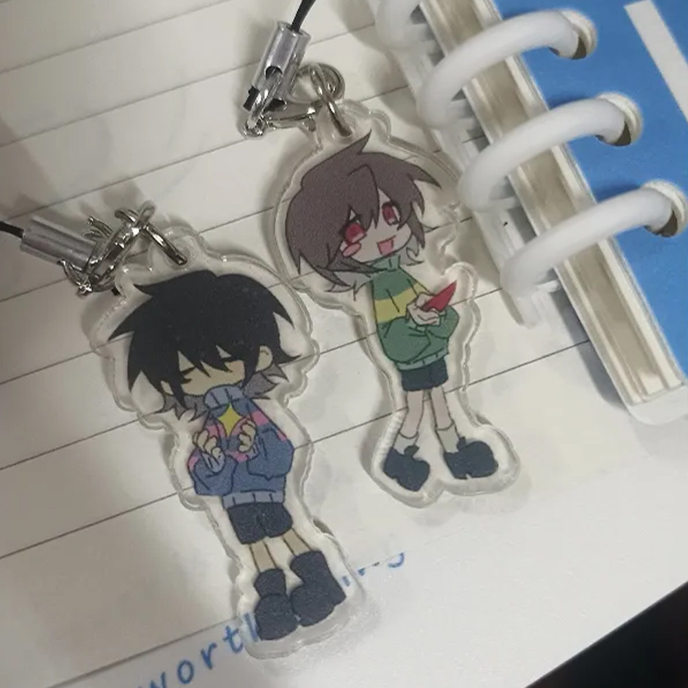 Game Undertale Frisk Chara Cosplay Keychain Acrylic Phone Chain Rope Keyring Key Chain Bag Pe