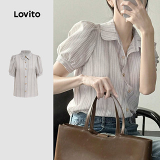Lovito Áo Sơ Mi Sọc Hình Học Xếp Ly Mùa Hè Mùa Hè Nhiều Màu Áo Dành Cho Nữ L134ED289