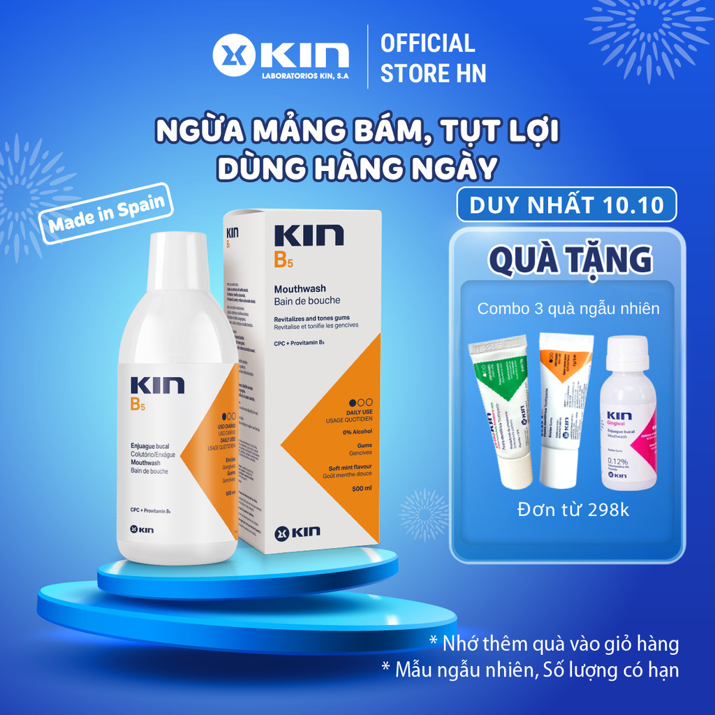Nước Súc Miệng Kin B5 Sạch Mảng Bám, Ngừa Tụt Lợi, Dùng Hàng Ngày, Chai 500ml