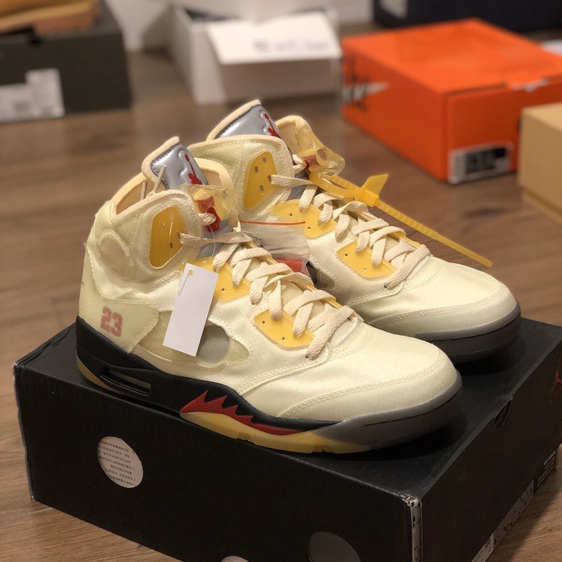 Chất Lượng Cao Off-White x Air Jordan 5 Nến Kaede Yanagawa Gold Sing Wing AJ5 DH8565-100