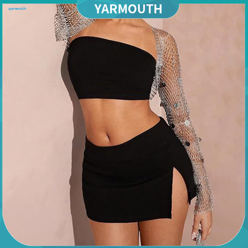 YYR _ Loose Fit Shrug Fishnet Shrug Nữ Sequin Kim Cương Giả Lưới Shrug Bolero Tay Dài Lấp Lánh Fishn
