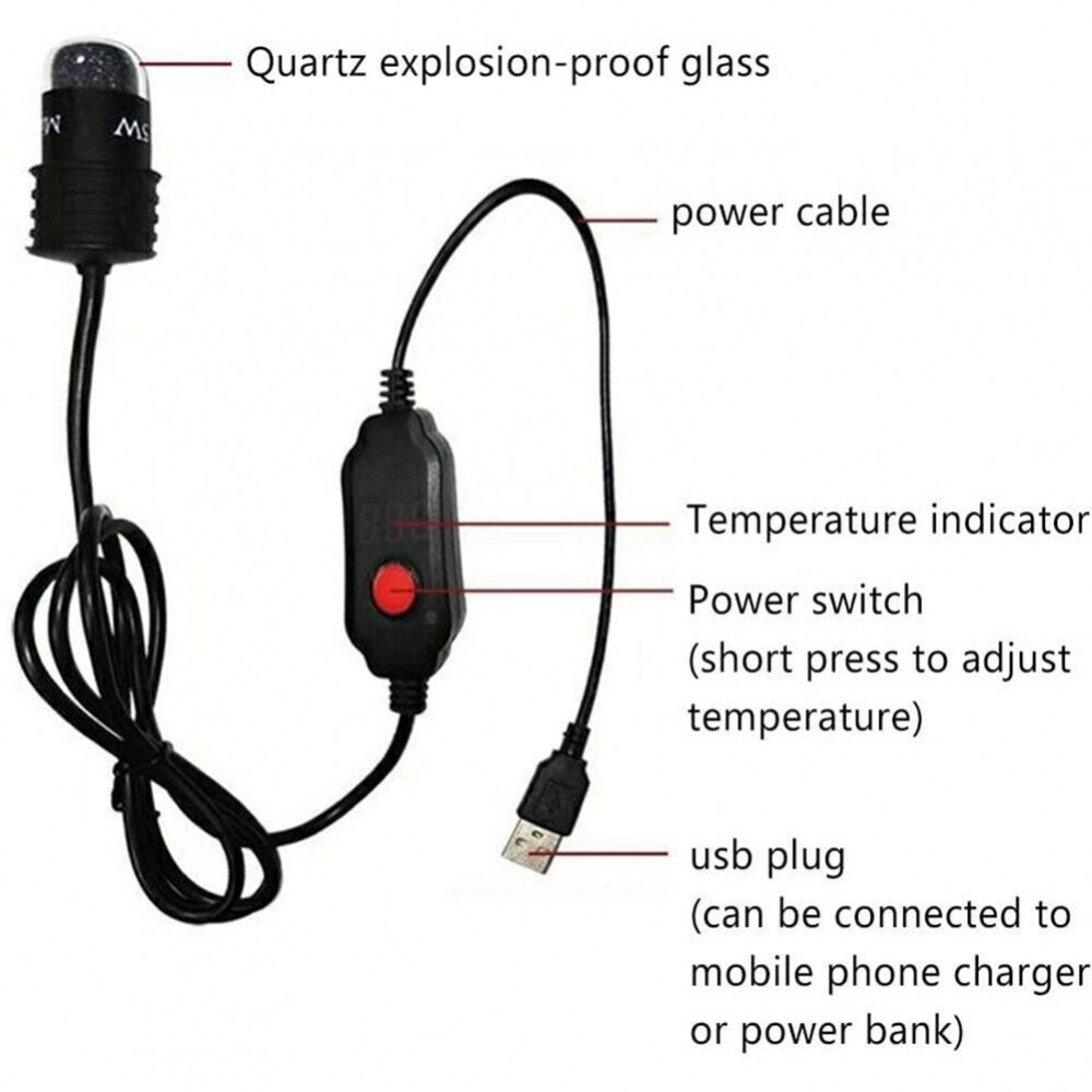 [DOLLDOLL-VN]USB Fish Tank Thermostat Heater Submersible Heating Rod for Aquatic Environments