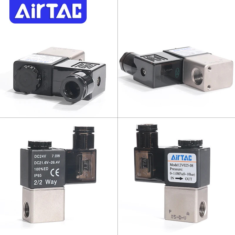 2 Vị Trí 2 Cổng Thường Đóng Van Từ Tính AIRTAC 2V025-06 2V025-08 AC220V / DC24V Van Điện Từ Khí Nén