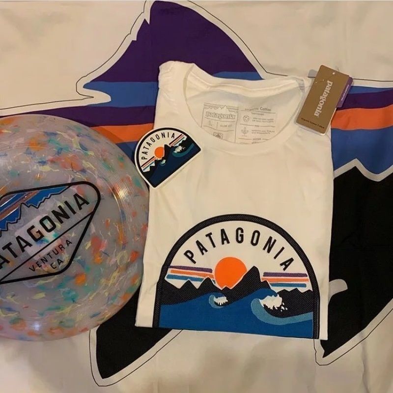 PATAGONIA PATAGONIA Retro Rời Hoàng Hôn In Hình Cotton Nam Nữ Cặp Đôi Áo Thun Tay Ngắn Thời Trang 21