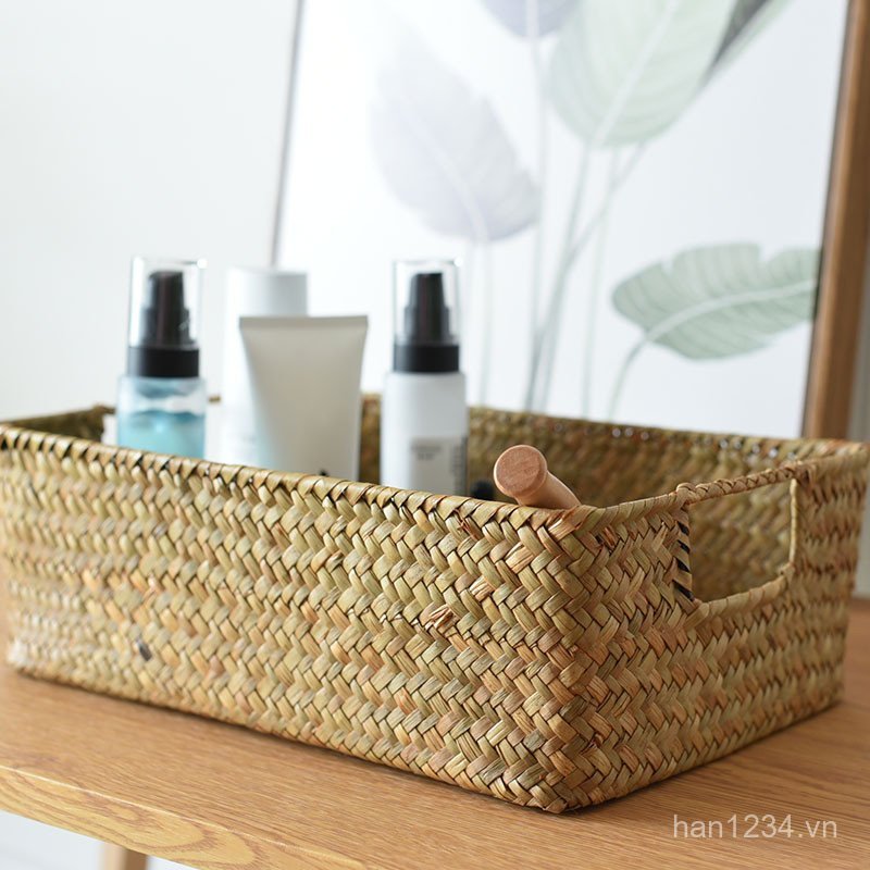 Rectangular storage basket, organizing basket, bamboo woven basket, storage decorative straw woven l