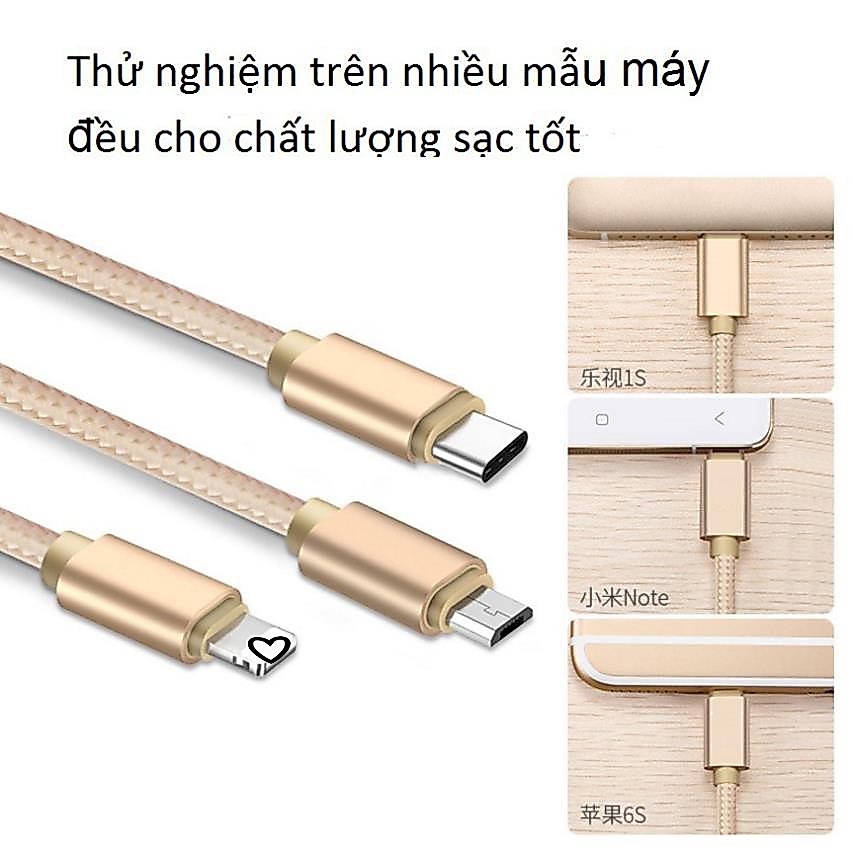(Giá sỉ) Cáp sạc dây dù đa năng 3 đầu-Type C-Micro USB mẫu 1