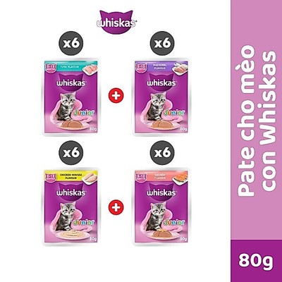 Thức ăn cho mèo con WHISKAS Junior dạng sốt – túi 80g, 24 gói