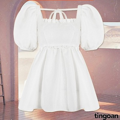 TINGOAN® - Áo babydoll cổ vuông gấm trắng I’M BLUSHING TOP/WH