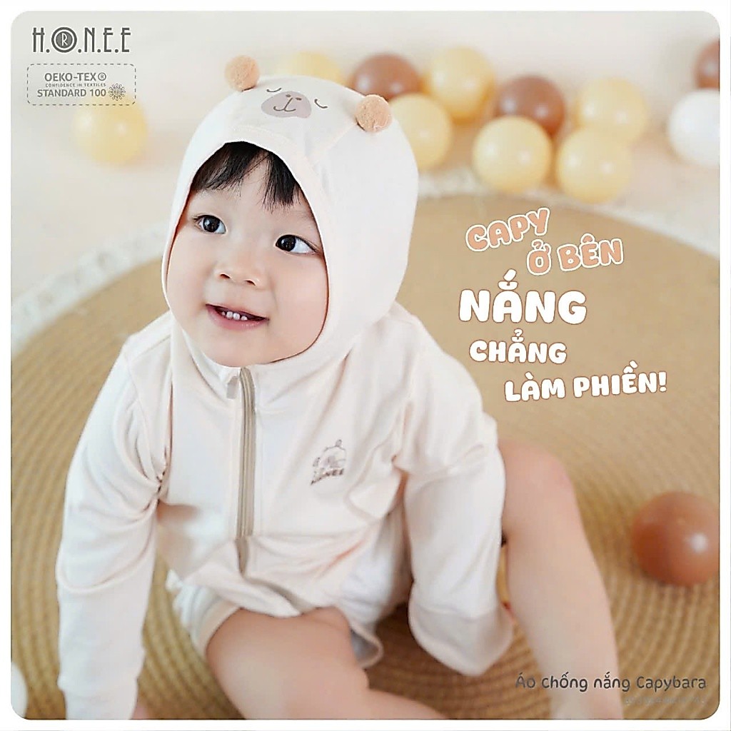 Áo chống nắng cho bé có mũ che đầu, che mặt, che tay mỏng, thoáng khí Hrnee 12 month- 4years