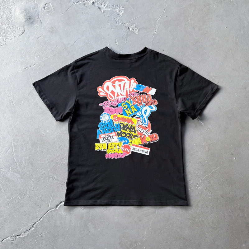 VRCN DRILL SYNA WORLD Hip-hop graffiti letter print short sleeve shirt t Shirt Central cee Same Styl
