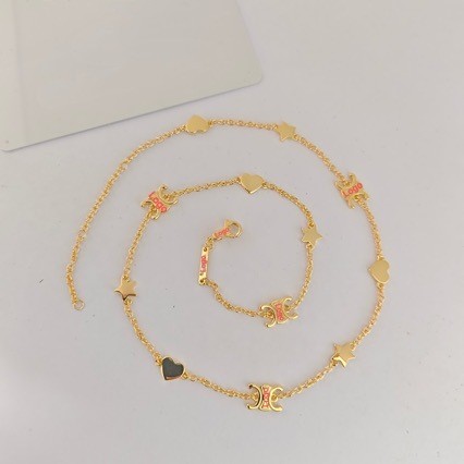 AH67 Ce//ne logo Heart-shaped pentagram bracelet, simple celebrity street style necklace, women's sn
