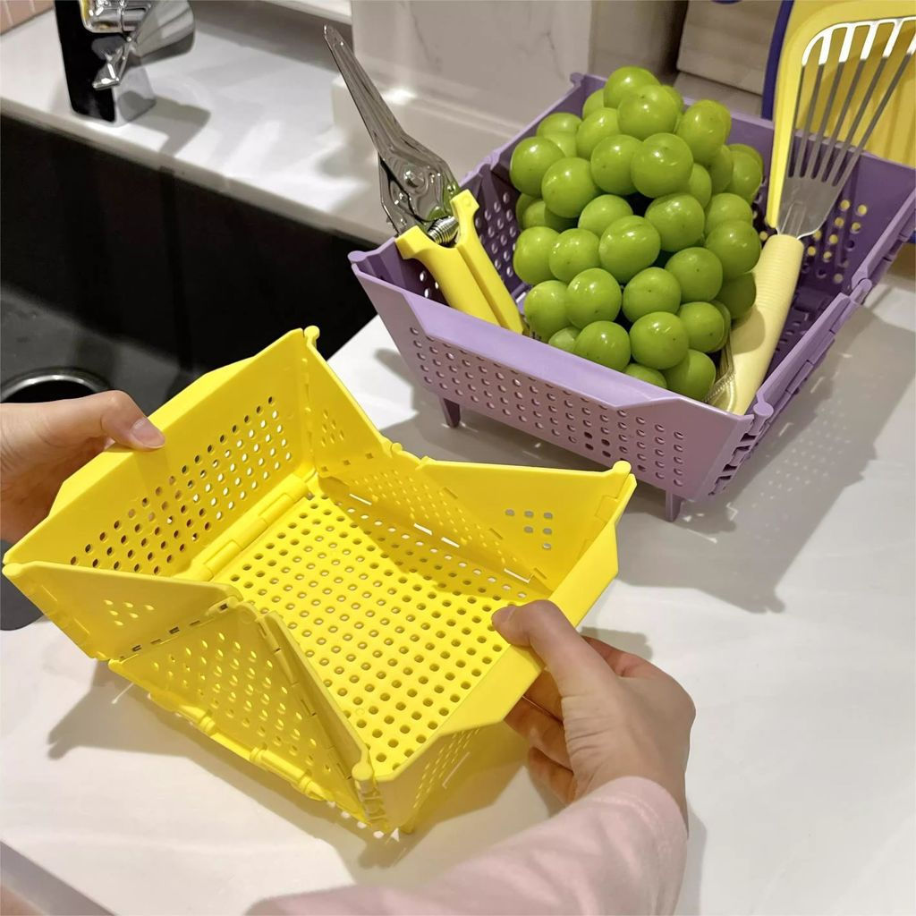 TQ~Foldable vegetable washing basin with drainage basket, new storage basket, kitchen sink side drai