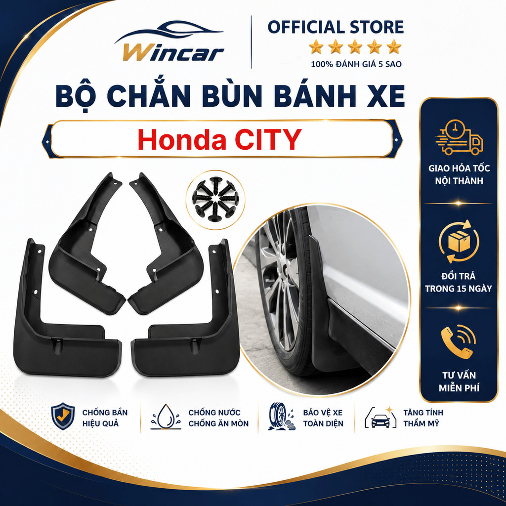 Bộ 4 Chắn Bùn Bánh Xe Honda City, City RS 2015 đến 2020, 2021, 2022, 2023,2024, 2025 có sẵn ốc vít, 