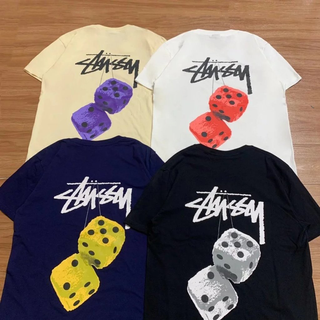 STUSSY Tay Ngắn Đẹp Hợp Thời Trang Lưng Sang Trọng Xúc xắc Cotton Nguyên Chất Rời Áo Thun Tay Ngắn S
