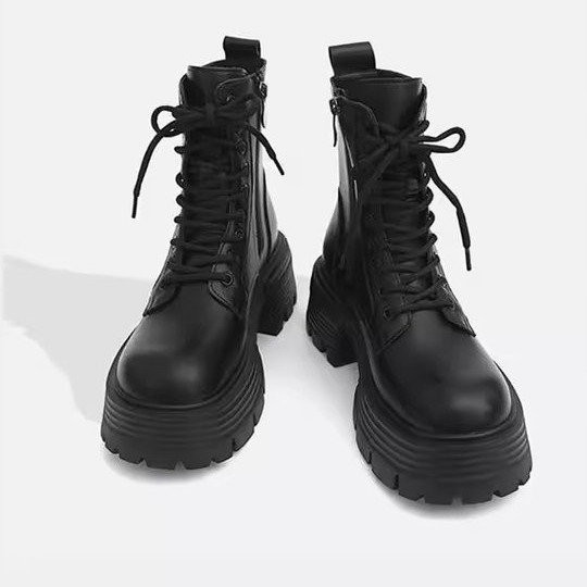 2025 Phong Cách Mới Thời Trang Cao Su Bên Dây Kéo Mùa Đông Giữa Gót Chân Đế Bằng PU Ngón Chân Tròn Martin Giày Bốt Ngắn Nữ Bên Ngoài Mặc Nhà Máy Giá Bán Buôn