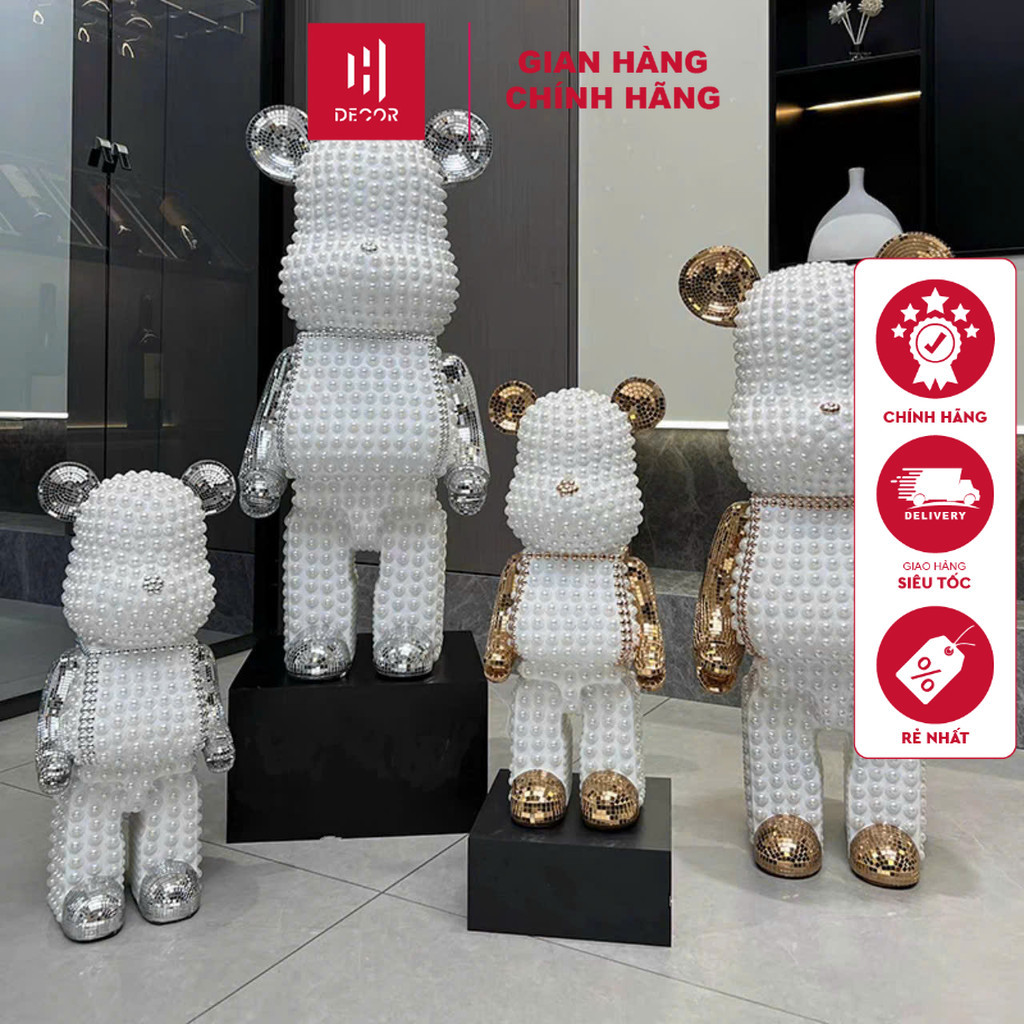 GẤU BEARBRICK Size 80cm đính ngọc trai sang trảnh, Ống Heo Tiết Kiệm , Quà Tặng Cao Cấp - HDECOR