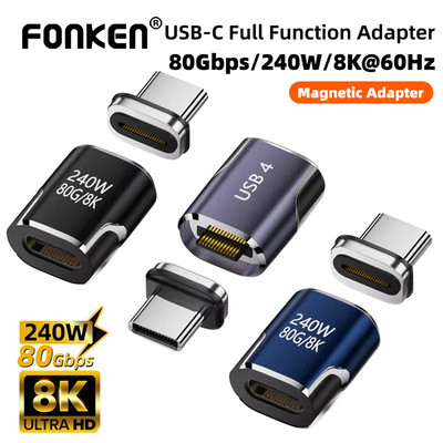 Fonken 240W Từ USB Loại C Adapter 80Gbps Truyền Dữ Liệu 8K Video Sạc Nhanh USB-C Chuyển Đổi Cho Điện Thoại Máy Tính Bảng