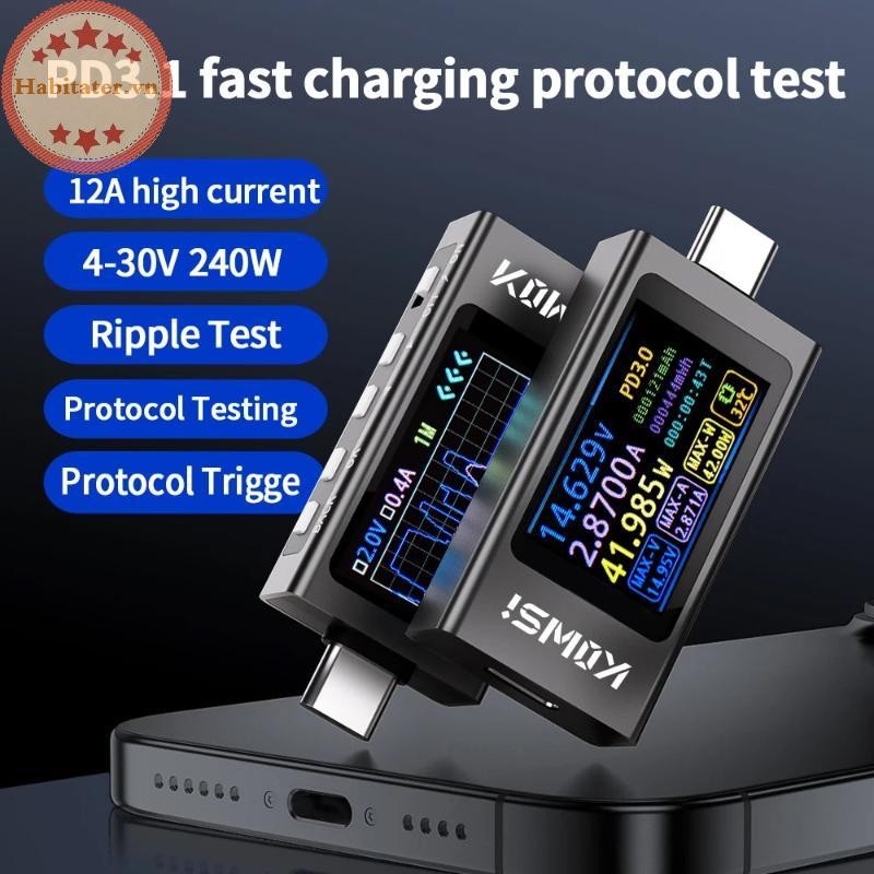 TATER KWS-X1 Đa Năng Hiển Thị Kỹ Thuật Số Ampe Kế Điện Áp Type-C Đồng Hồ Đo Điện Thoại Di Động Sạc T